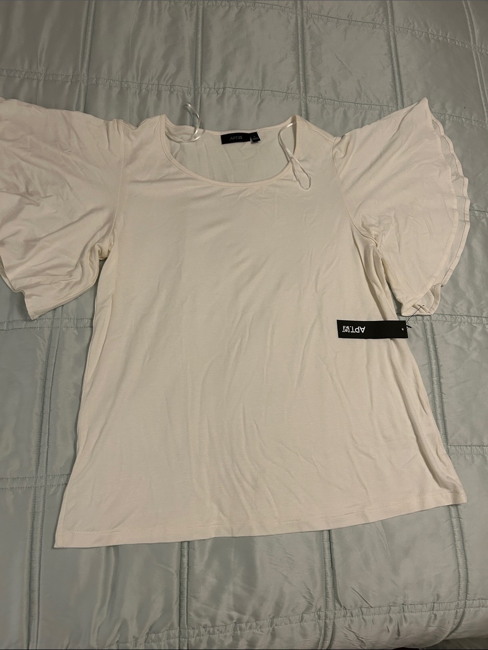 Apt. 9 Cream Ruffle Sleeve Short-Sleeve Top